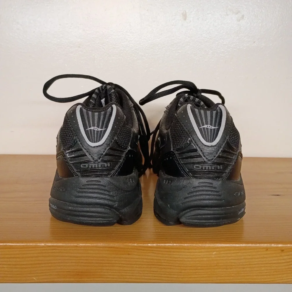 Saucony Women's‎ 7.5 W Grid Omni Walker Running Shoes Sneaker Black Leather Wide